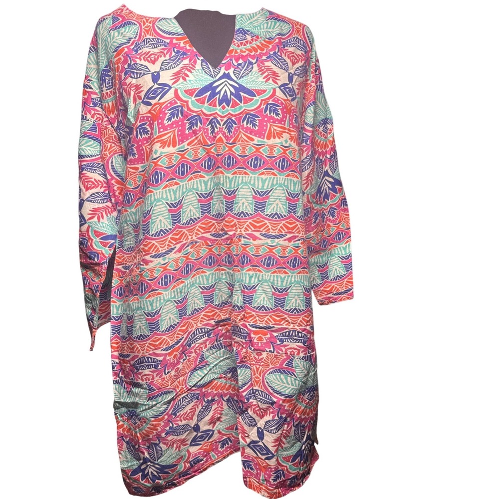 Blossom Boutique Womens Large Mandala Print Tunic Dress V-Neck Pink Blue Boho